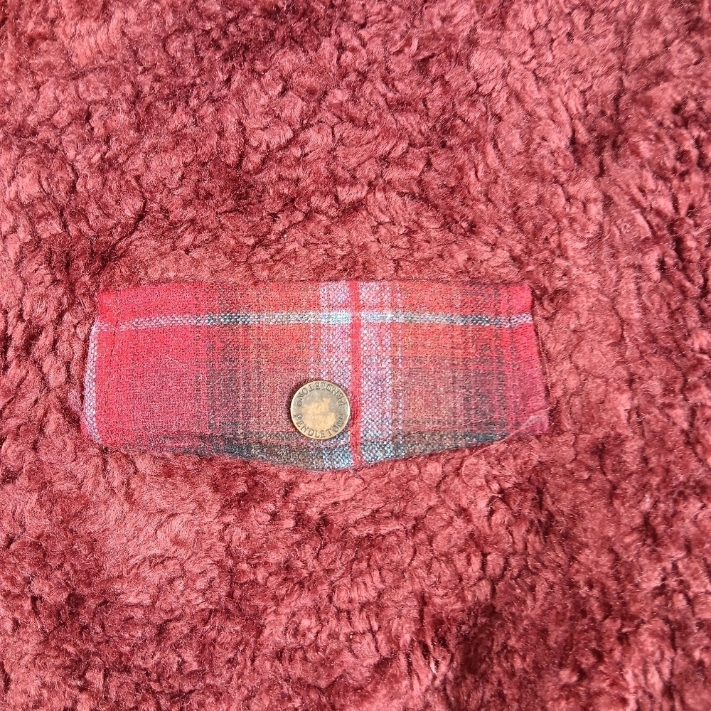 Pendleton Jacket Womens Medium Maroon Fuzzy Zip Sherpa Wool Teddy Deep Pile - Picture 6 of 12